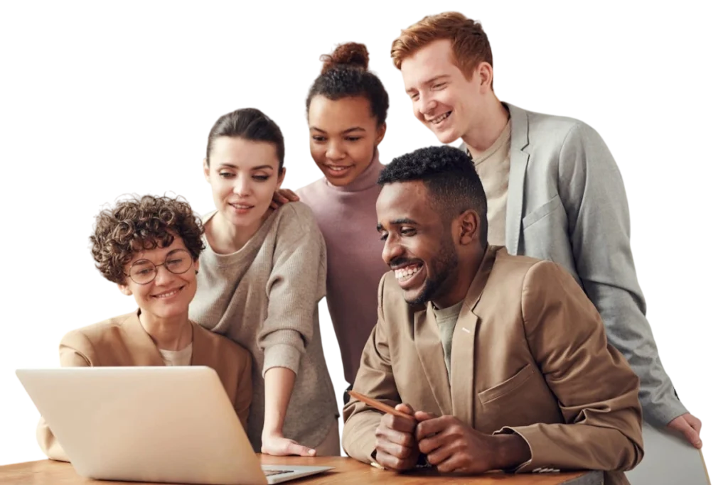 Team looking at a laptop