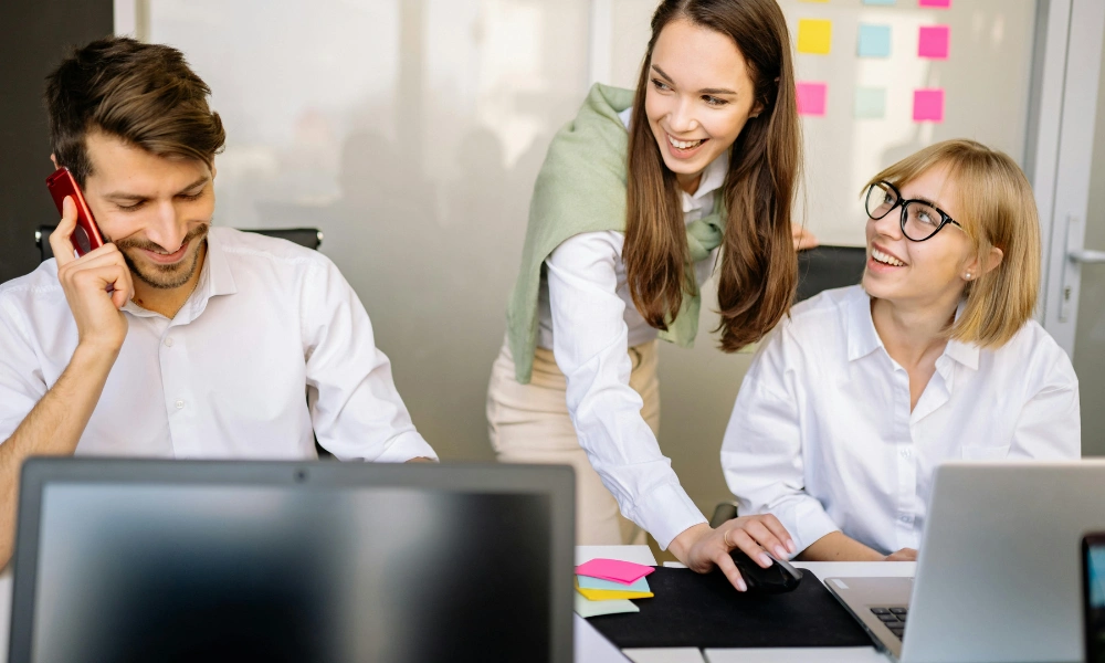 workmates having fun