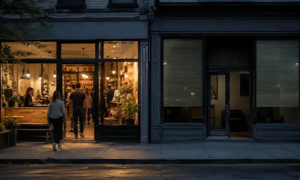 Two storefronts side by side illustrating what happens when a competitor outranks your business on Google
